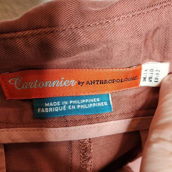 Cartonnier Anthropologie pink rose high waist tie front tapered flowy pants 10 - Picture 3 of 15